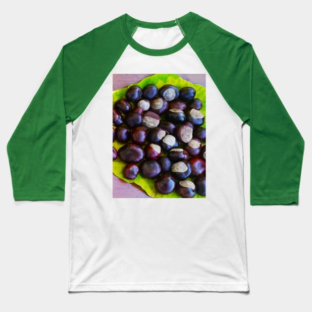 Cozy Autumn Vibes Chestnuts Landscape Photo Baseball T-Shirt by colorful444